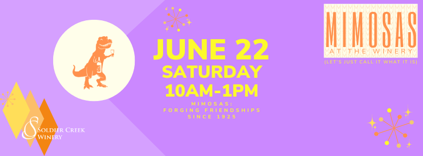 mimosas at the winery on june 22nd from 10am-1pm. mimosas all day, brunch, pop up shopping with local vendors, hours of FUN!